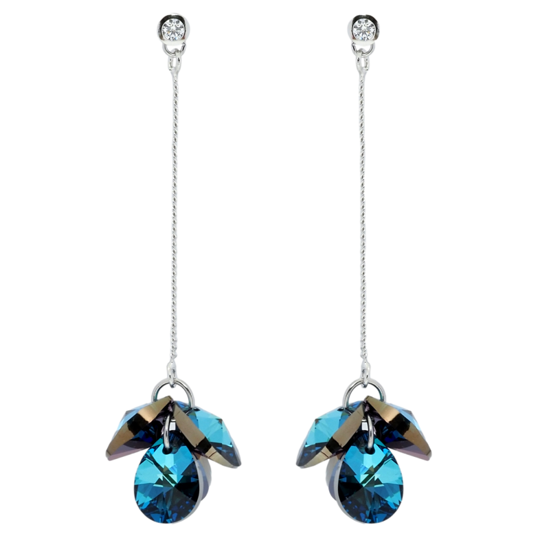 Серьги Xuping цвет Родий с кристаллами Swarovski пусеты Подвески с кристаллами Metallic Blue фото №1