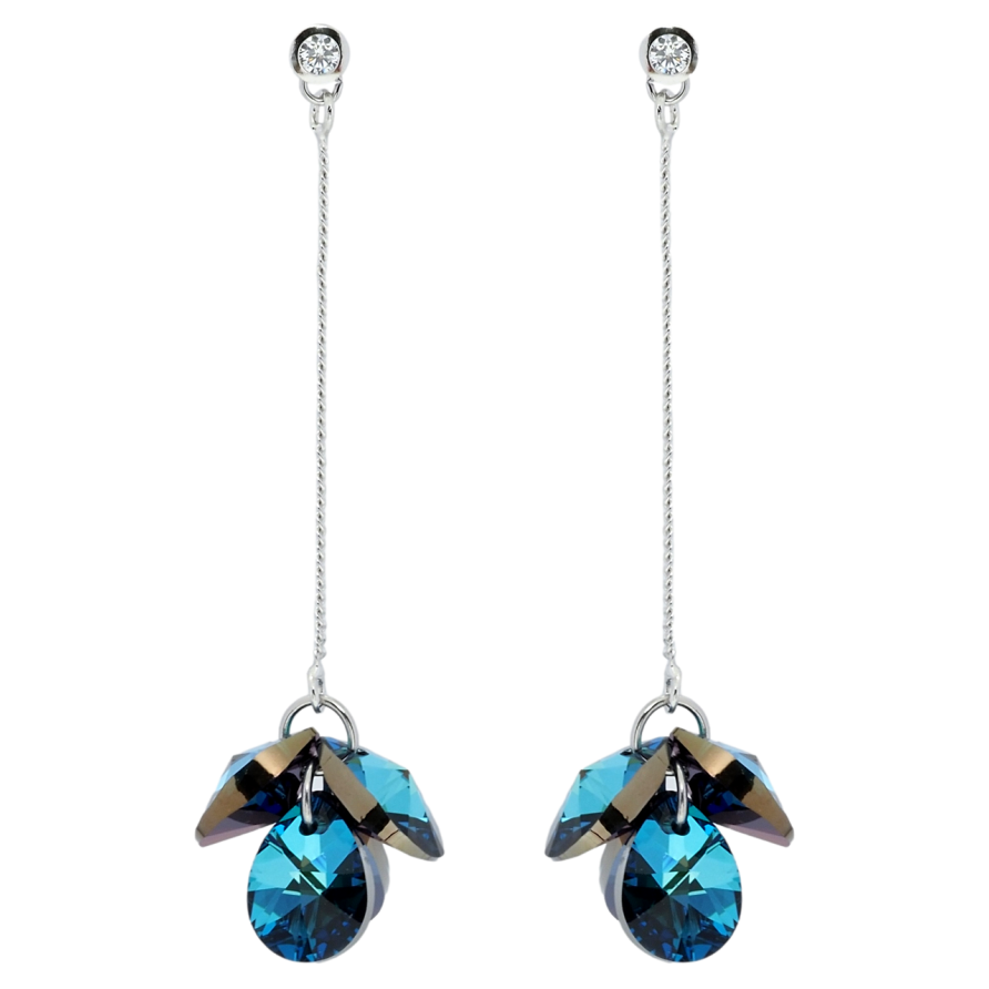 Сережки Xuping колір Родій з кристалами Swarovski пусети Підвіски з кристалами Metallic Blue фото №1