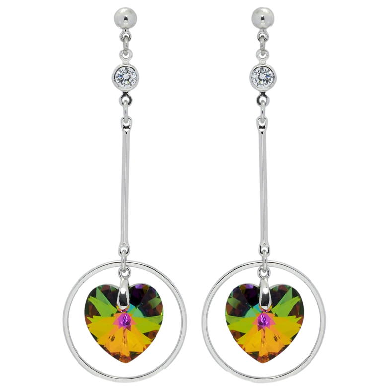 Серьги Xuping цвет Родий с кристаллами Swarovski пусеты Подвески с кристальными сердечками Vitrail Medium фото №1