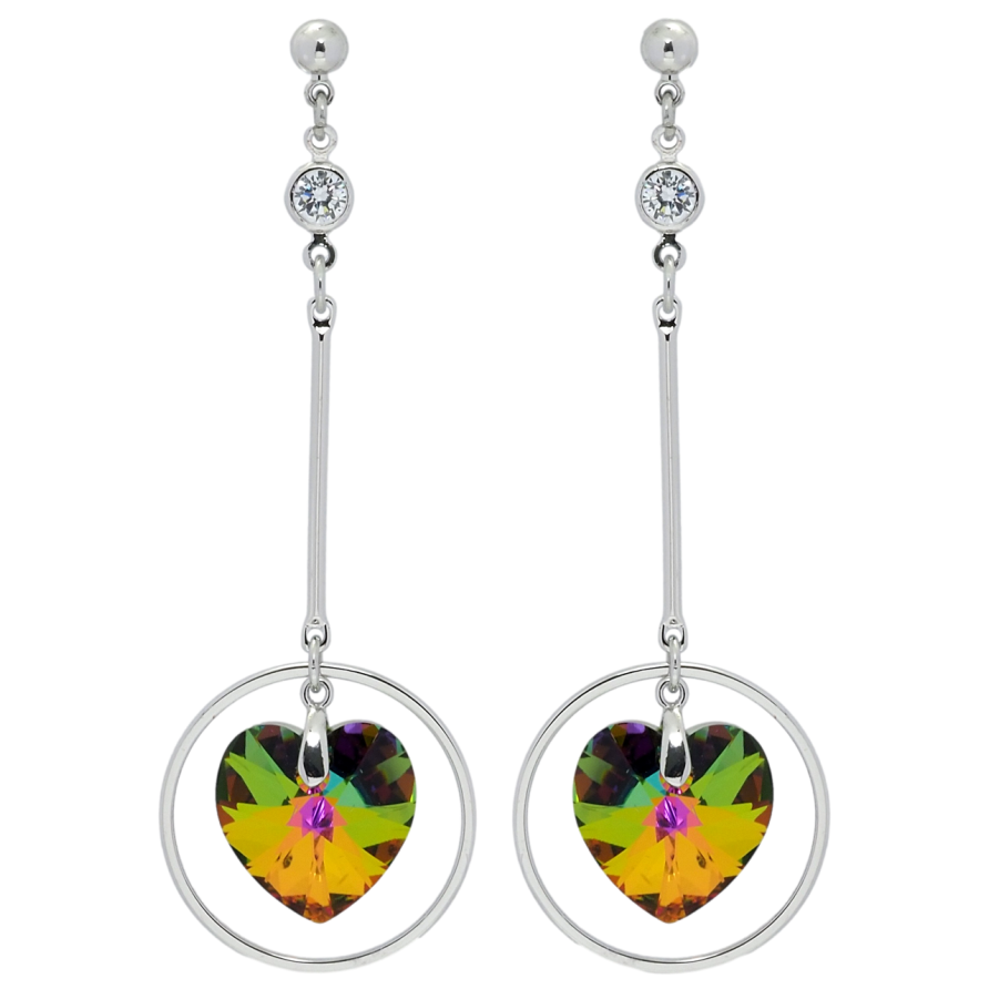 Сережки Xuping колір Родій з кристалами Swarovski пусети Підвіски з кристальними серцями Vitrail Medium фото №1