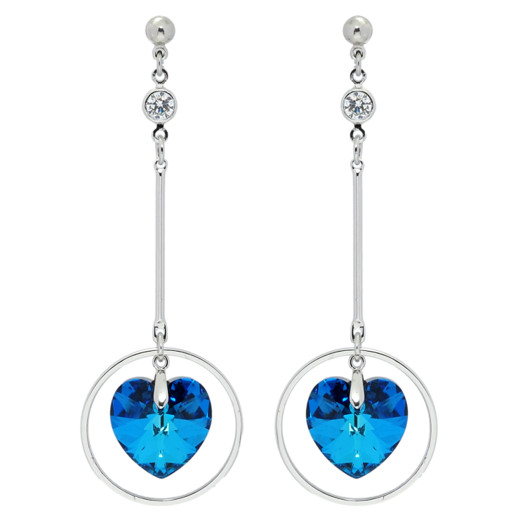 Сережки Xuping колір Родій з кристалами Swarovski пусети Підвіски з кристальними серцями Capri Blue фото №9