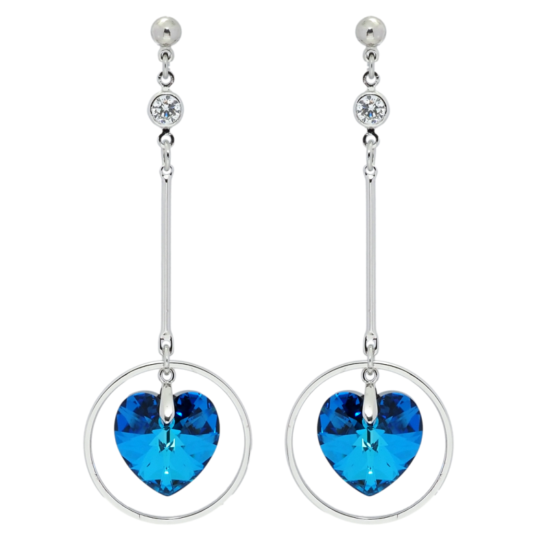 Серьги Xuping цвет Родий с кристаллами Swarovski пусеты Подвески с кристальными сердечками Capri Blue фото №1