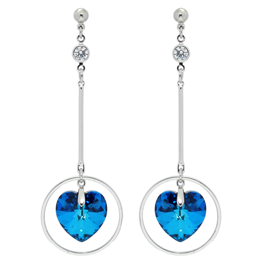 Сережки Xuping колір Родій з кристалами Swarovski пусети Підвіски з кристальними серцями Capri Blue фото №1
