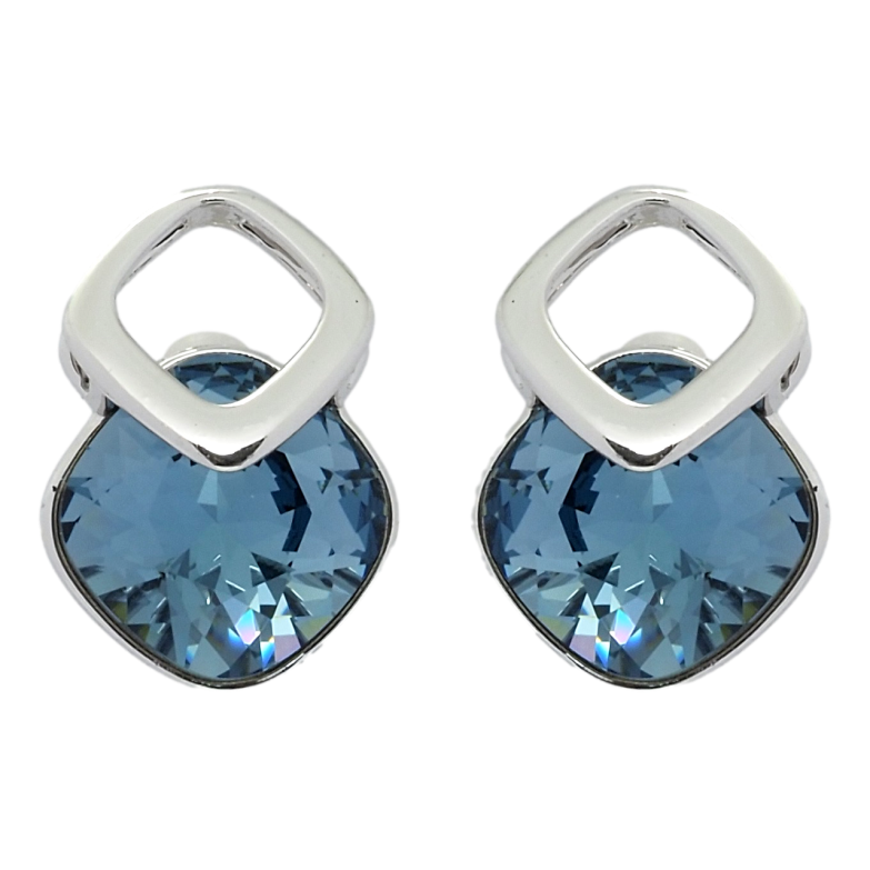 Сережки Xuping колір Родій з кристалами Swarovski пусети Ромби з кристалами Montana фото №5