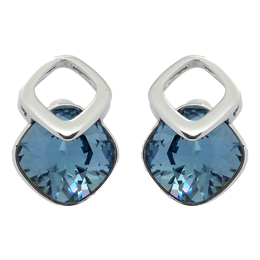 Сережки Xuping колір Родій з кристалами Swarovski пусети Ромби з кристалами Montana фото №1