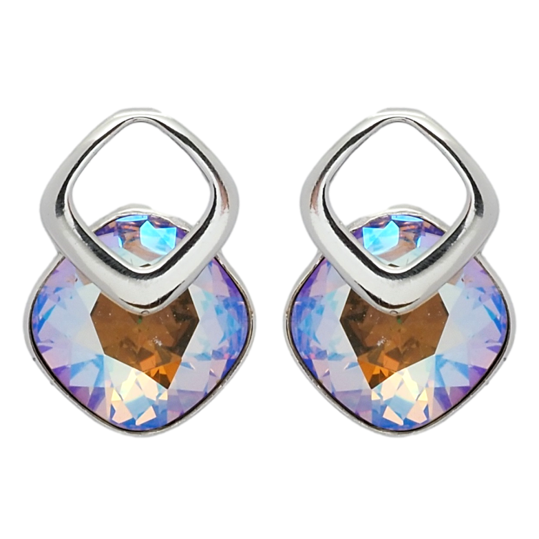 Сережки Xuping колір Родій з кристалами Swarovski пусети Ромби з кристалами Cappuccino Delite фото №1