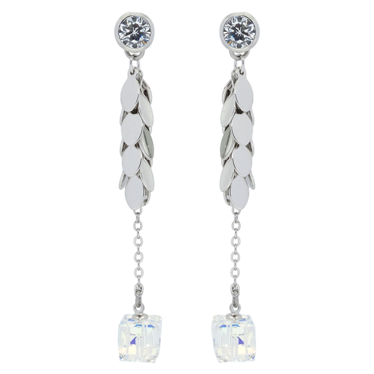 Сережки Xuping колір Родій з кристалами Swarovski пусети Підвіски з кубиками Shimmer фото №8