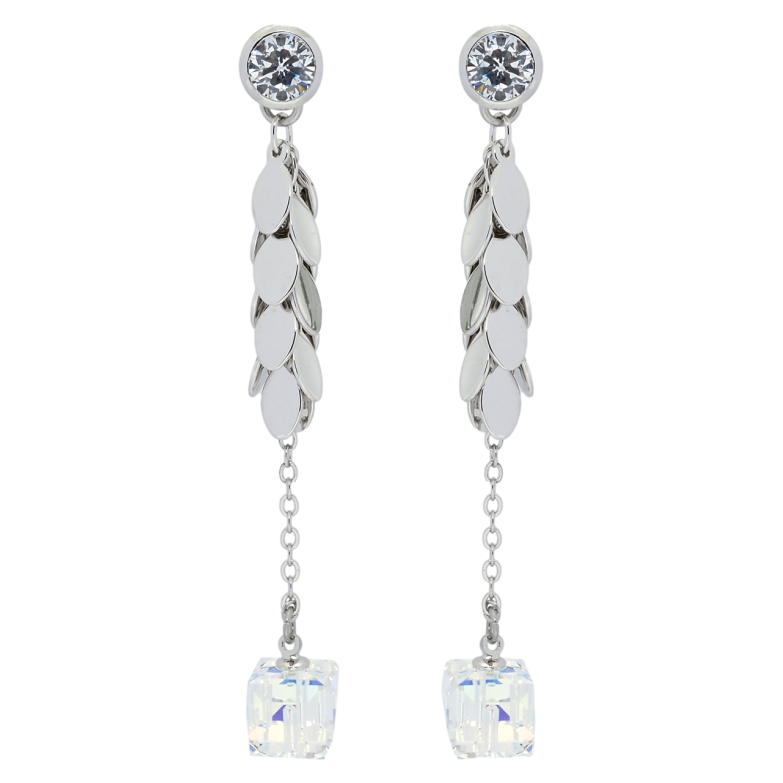 Сережки Xuping колір Родій з кристалами Swarovski пусети Підвіски з кубиками Shimmer фото №1