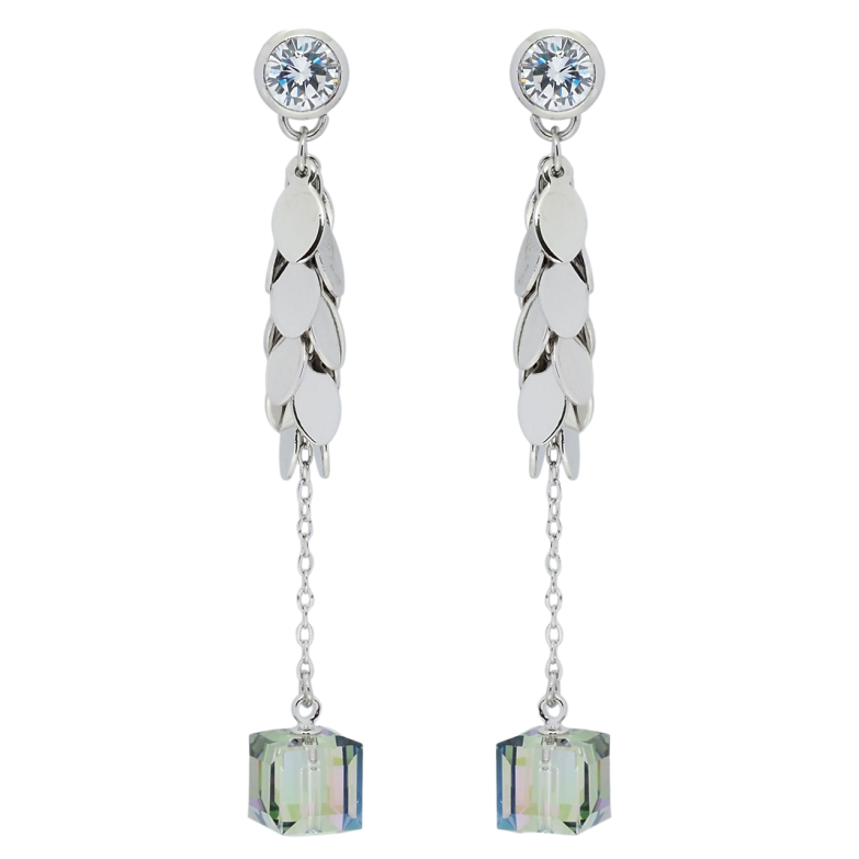 Серьги Xuping цвет Родий с кристаллами Swarovski пусеты Подвески с кубиками Vitrail Light фото №1