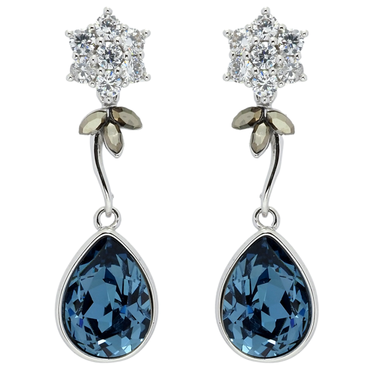 Сережки Xuping колір Родій з кристалами Swarovski пусети Кристальні квіточки з кристалом Montana фото №7