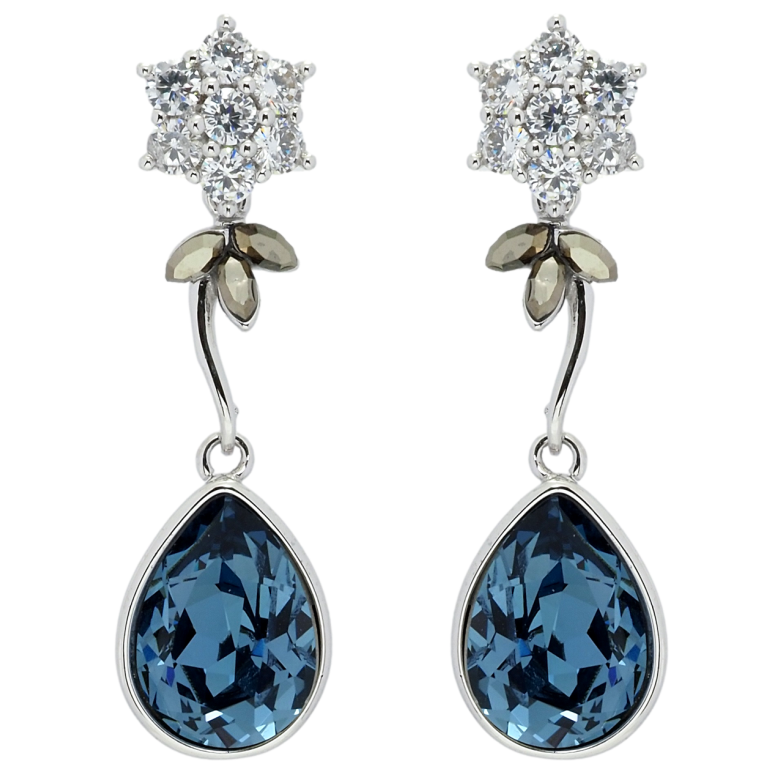 Сережки Xuping колір Родій з кристалами Swarovski пусети Кристальні квіточки з кристалом Montana фото №1