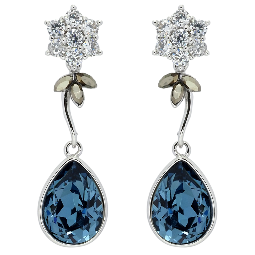 Сережки Xuping колір Родій з кристалами Swarovski пусети Кристальні квіточки з кристалом Montana фото №1