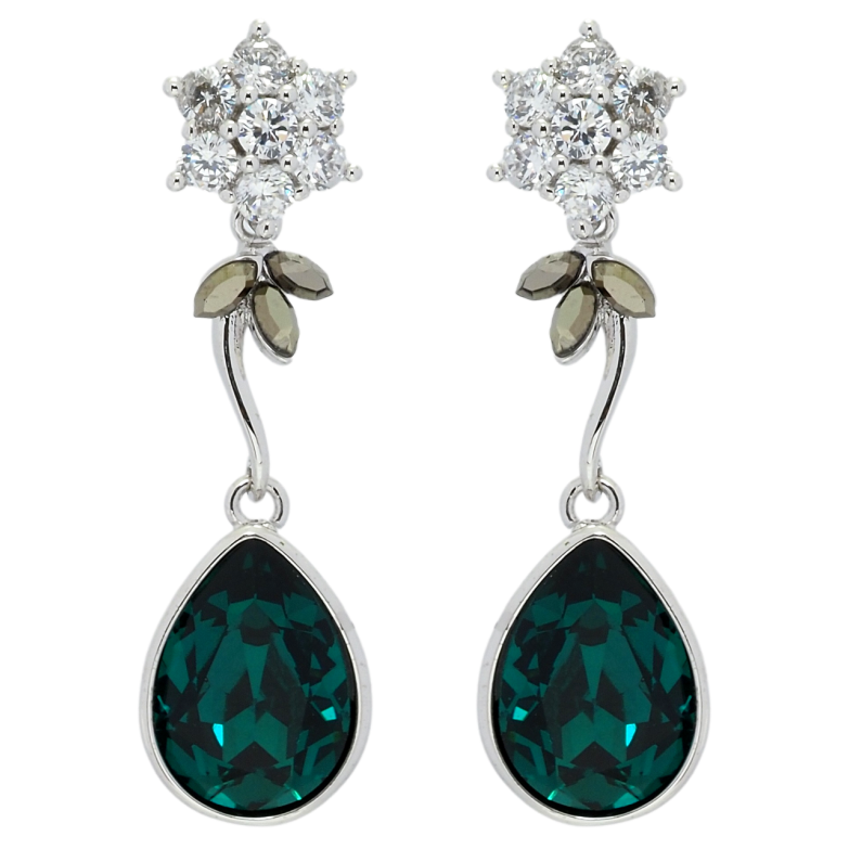 Сережки Xuping колір Родій з кристалами Swarovski пусети Кристальні квіточки з кристалом Emerald фото №15