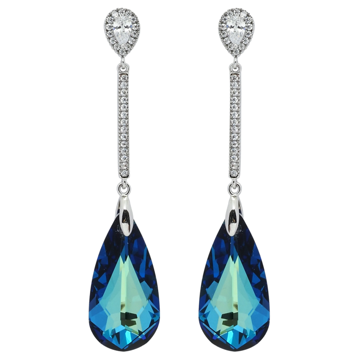 Сережки Xuping колір Родій з кристалами Swarovski пусети Підвіски з кристалом Metallic Blue фото №25