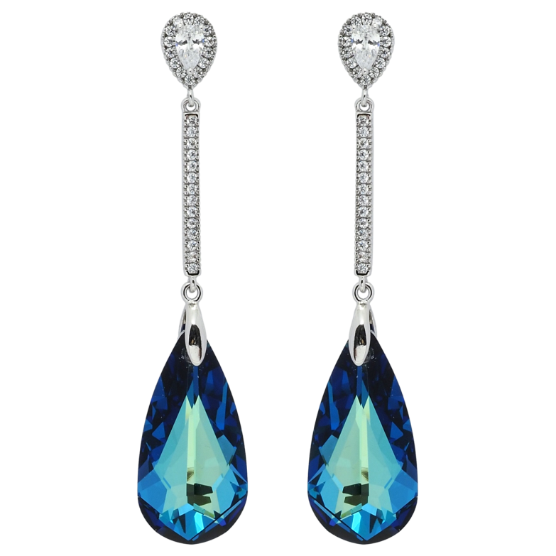 Серьги Xuping цвет Родий с кристаллами Swarovski пусеты Подвески с кристаллом Metallic Blue фото №1