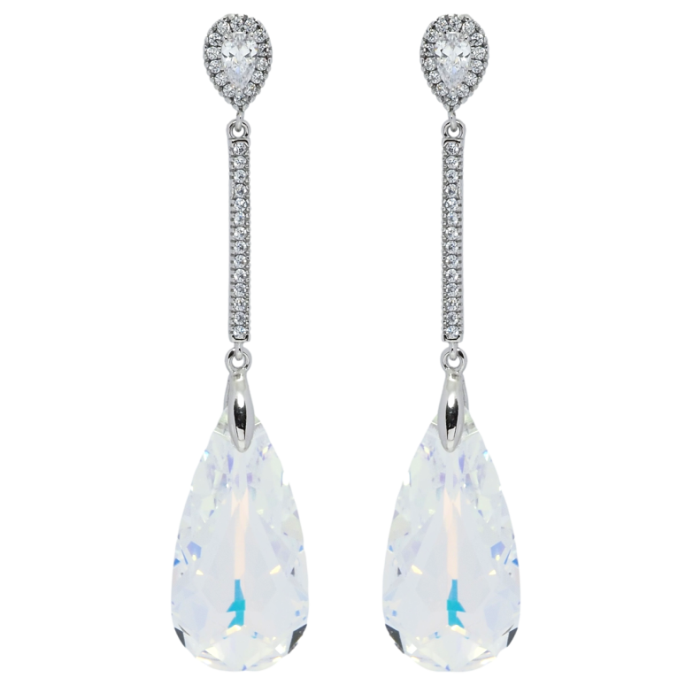 Сережки Xuping колір Родій з кристалами Swarovski пусети Підвіски з кристалом Shimmer фото №5