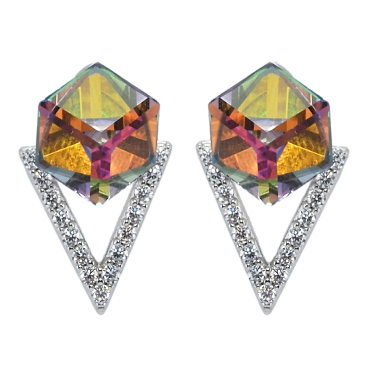 Сережки Xuping колір Родій з кристалами Swarovski пусети Кристальні кубики Volcano фото №14