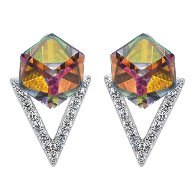 Сережки Xuping колір Родій з кристалами Swarovski пусети Кристальні кубики Volcano фото №1