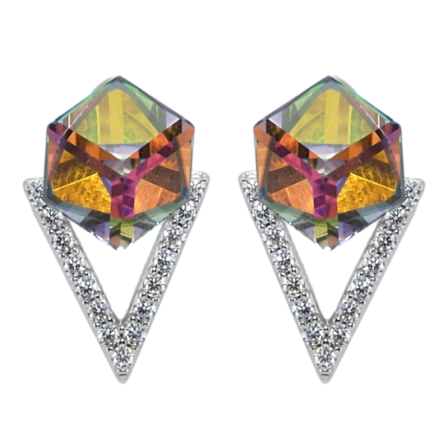 Сережки Xuping колір Родій з кристалами Swarovski пусети Кристальні кубики Volcano фото №1