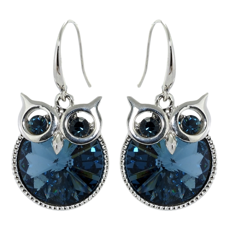 Серьги Xuping цвет Родий с кристаллами Swarovski французский замок Совы кристалл Montana фото №1