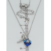 Кулон Xuping колір Родій з кр-ми Swarovski на ланцюжку Кристальний кубик Capri Blue з вузликом довжина 39-44см х 1мм фото №2