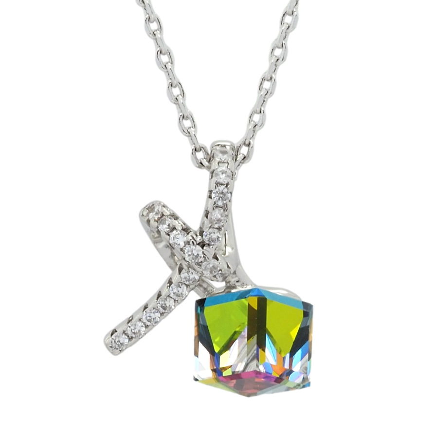 Кулон Xuping колір Родій з кр-ми Swarovski на ланцюжку Кубик Vitrail Medium з вузликом довжина 39-44см х 1мм фото №1