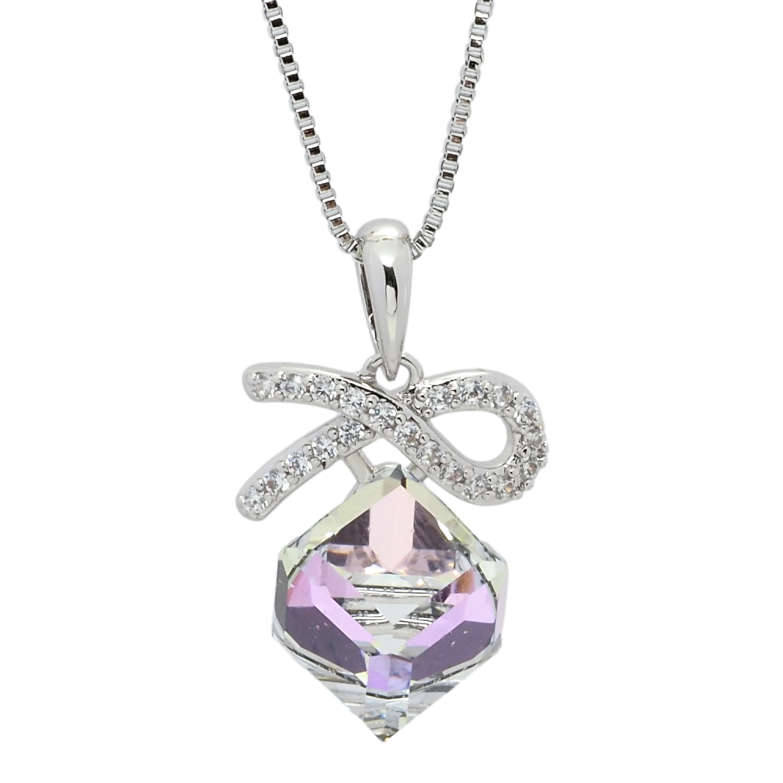 Кулон Xuping колір Родій з кр-ми Swarovski на ланцюжку Кристальний кубик Smoky Mauve довжина 40.5-45.5см х 1мм фото №1