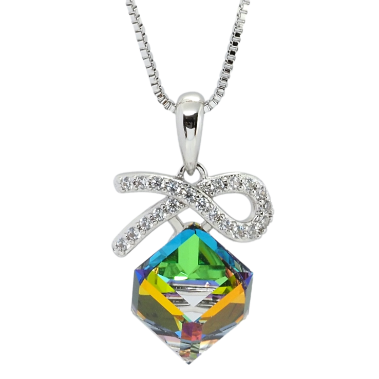 Кулон Xuping колір Родій з кр-ми Swarovski на ланцюжку Кристальний кубик Vitrail Medium довжина 40-45см х 1мм фото №6