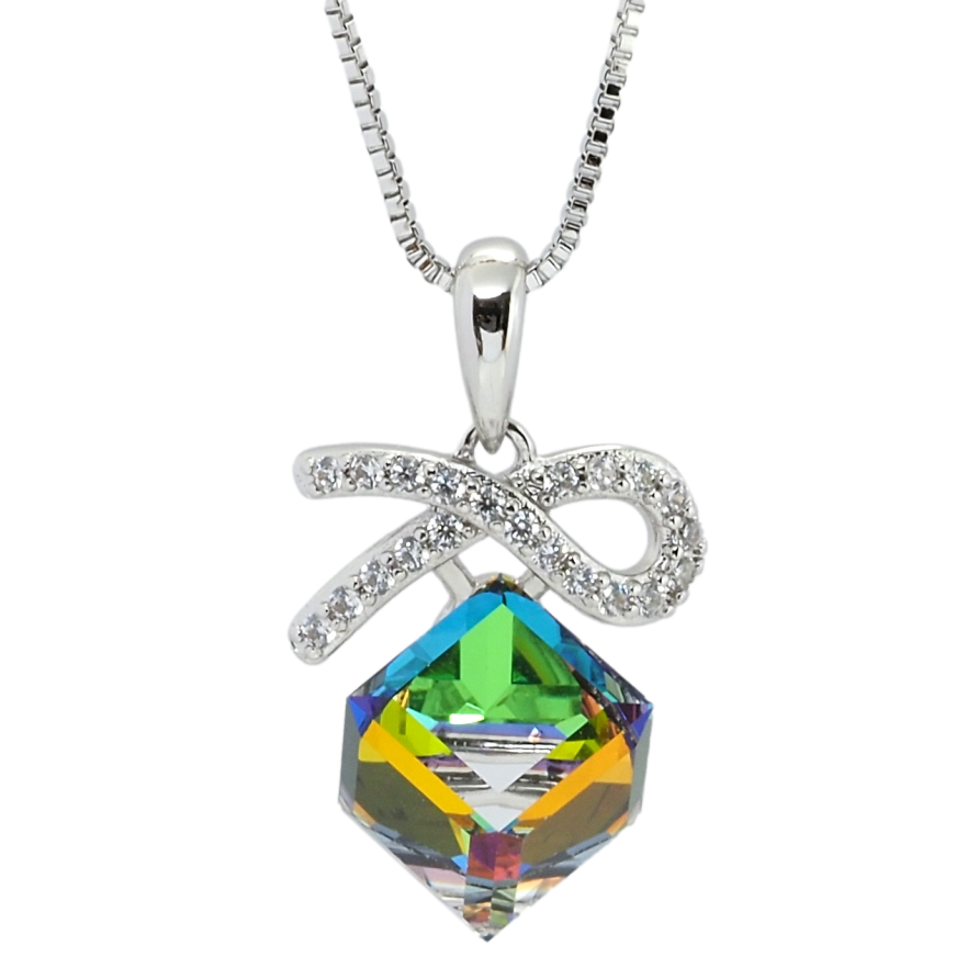 Кулон Xuping колір Родій з кр-ми Swarovski на ланцюжку Кристальний кубик Vitrail Medium довжина 40-45см х 1мм фото №1