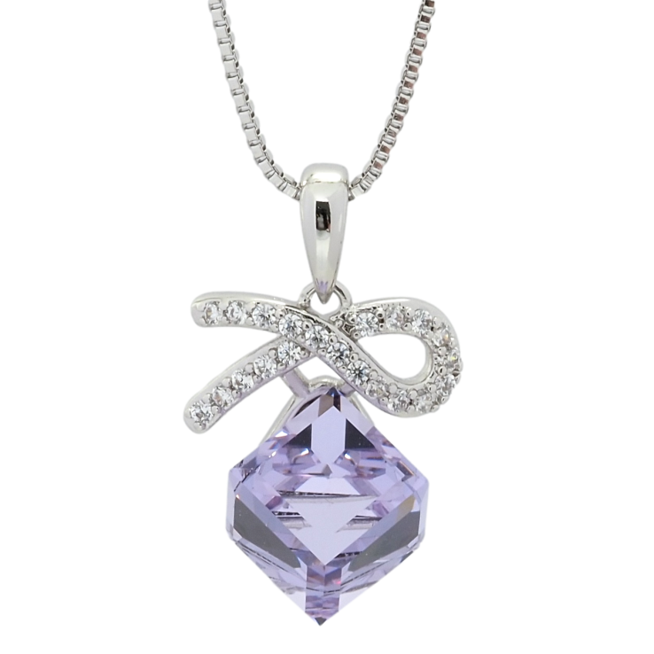 Кулон Xuping колір Родій з кр-ми Swarovski на ланцюжку Кристальний кубик Provence Lavender довжина 40-45см х 1мм фото №4