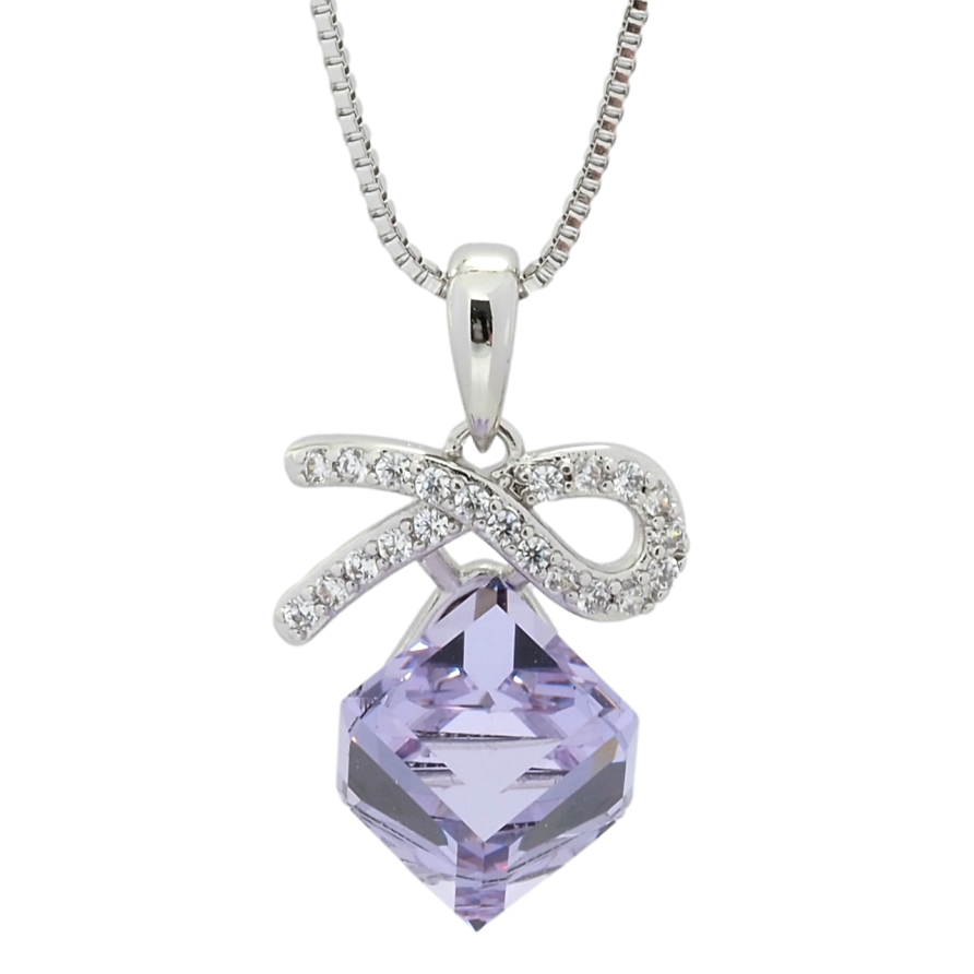 Кулон Xuping колір Родій з кр-ми Swarovski на ланцюжку Кристальний кубик Provence Lavender довжина 40-45см х 1мм фото №1