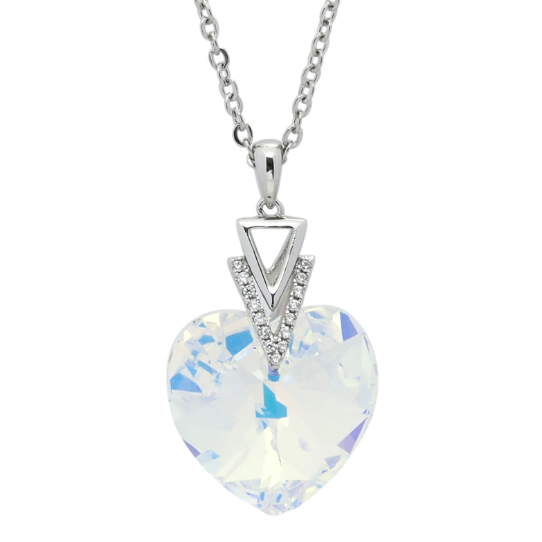 Кулон Xuping цвет Родий с кр-ми Swarovski на цепочке Кристальное сердце Shimmer длина 40-45см х 2мм фото №1