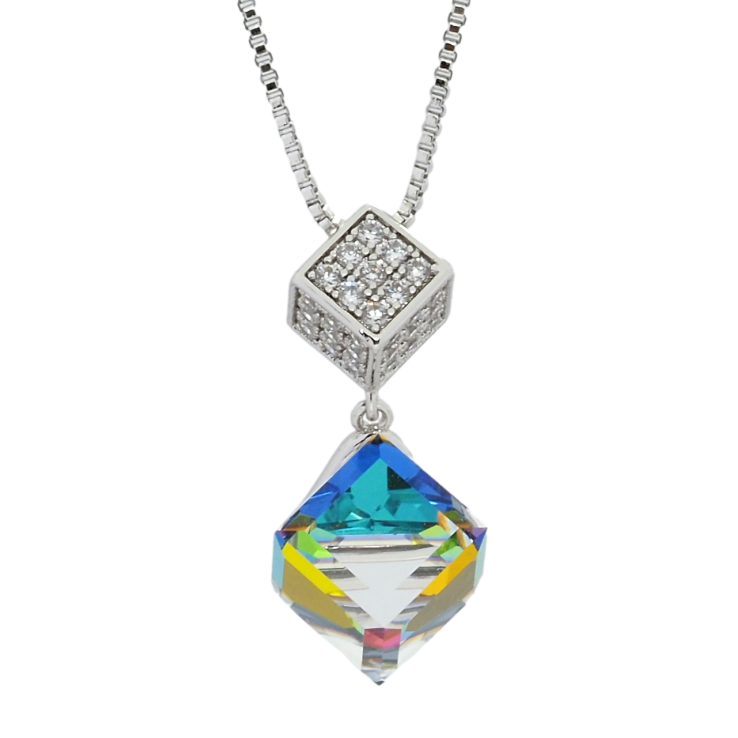 Кулон Xuping колір Родій з кр-ми Swarovski на ланцюжку Кубики Vitrail Medium довжина 41-46см х 1мм фото №16