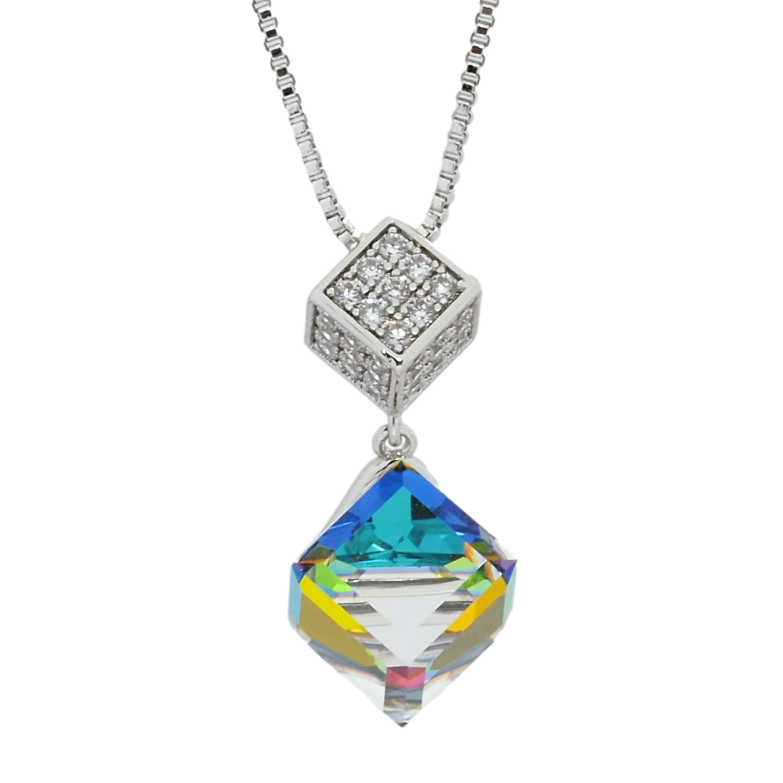 Кулон Xuping цвет Родий с кр-ми Swarovski на цепочке Кубики Vitrail Medium длина 41-46см х 1мм фото №2