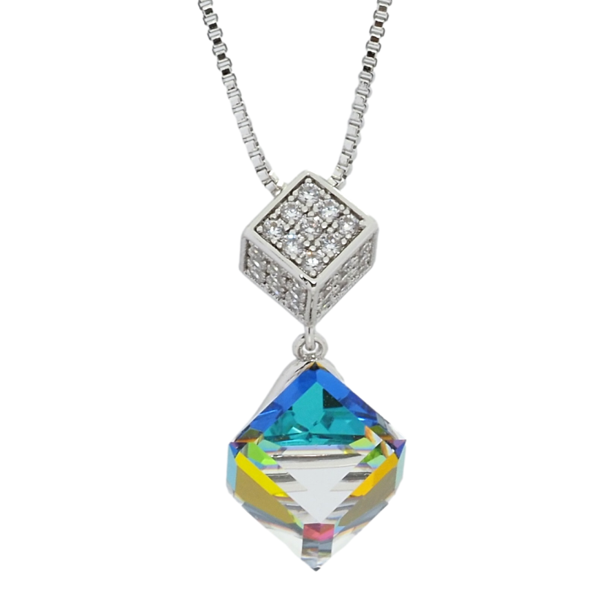 Кулон Xuping колір Родій з кр-ми Swarovski на ланцюжку Кубики Vitrail Medium довжина 41-46см х 1мм фото №1