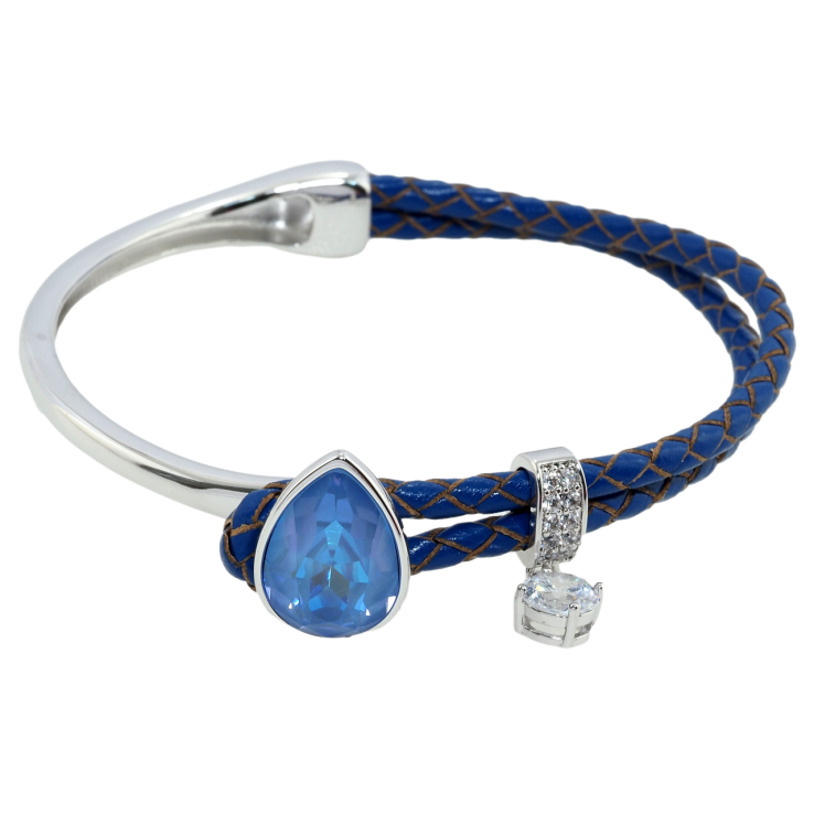 Браслет Xuping колір Родій із кристалами Swarovski Шкіряний синій шнур із кристалом Ocean Delite довжина 17см фото №18