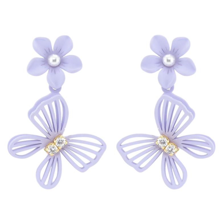 Серьги Xuping QQMM Позолота 14K пусеты Бабочки на цветочках с покрытием Soft-touch фото №1