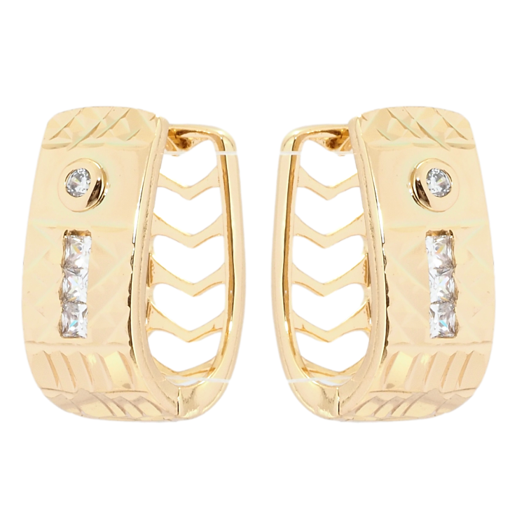 Сережки Xuping Позолота 18K колечка Орнамент насічками із вставками цирконію фото №6 Сережки Xuping Позолота 18K колечка Орнамент насічками із вставками цирконію фото №6