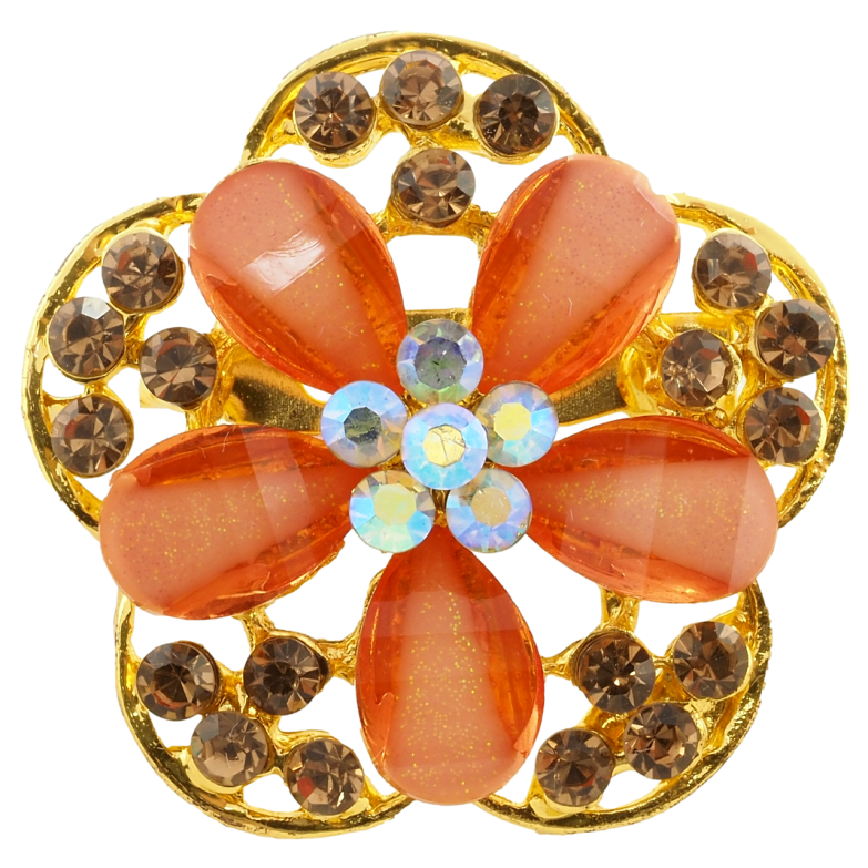Брошка Помаранчева Квітка зі стразами фото №1