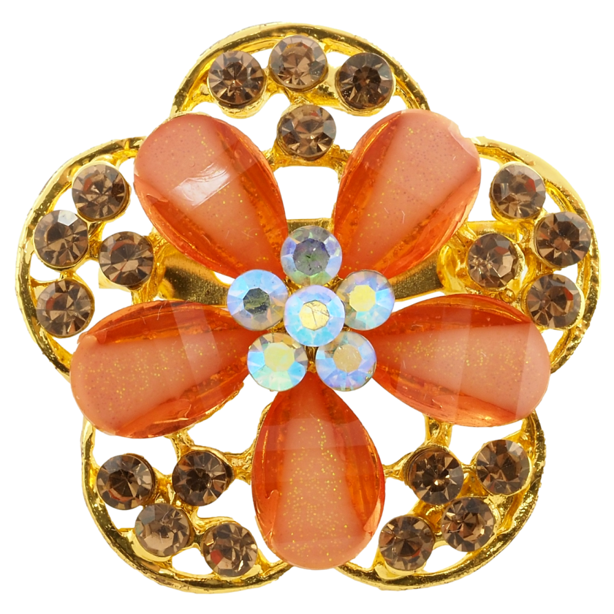 Брошка Помаранчева Квітка зі стразами фото №1